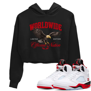 5s Fire Red Sneaker match tees – Sneaker Tees To Match Jordan 5 Retro Fire Red Sneakers – Worldwide Official Nation Crop Graphic T-Shirt Black 1