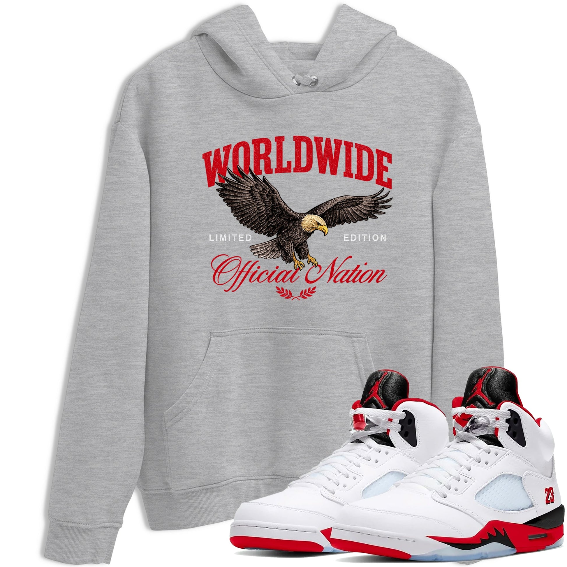 5s Fire Red Sneaker match tees – Sneaker Tees To Match Jordan 5 Retro Fire Red Sneakers – Worldwide Official Nation Graphic Tee Heather Grey 1