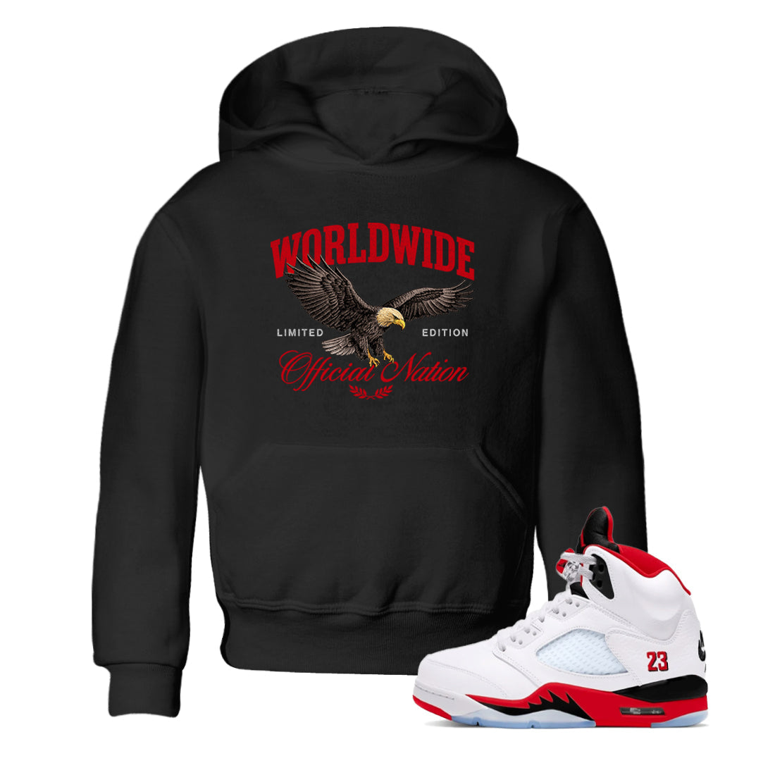 5s Fire Red Sneaker match tees – Sneaker Tees To Match Jordan 5 Retro Fire Red Sneakers – Worldwide Official Nation Kids Graphic T-Shirt Black 1