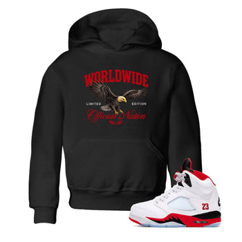 5s Fire Red Sneaker match tees – Sneaker Tees To Match Jordan 5 Retro Fire Red Sneakers – Worldwide Official Nation Kids Graphic T-Shirt Black 1