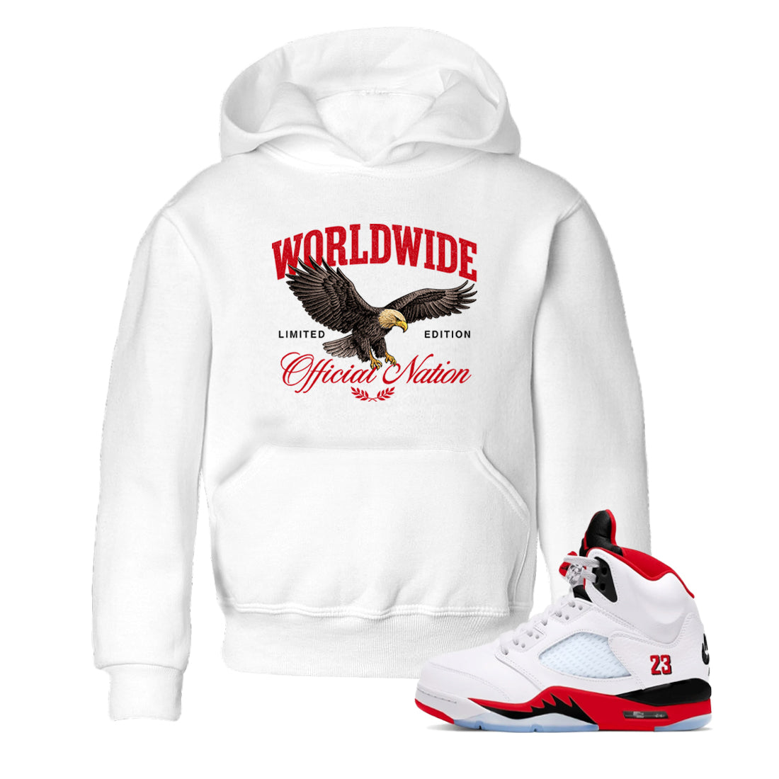 5s Fire Red Sneaker match tees – Sneaker Tees To Match Jordan 5 Retro Fire Red Sneakers – Worldwide Official Nation Kids Graphic T-Shirt White 1
