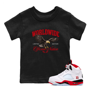5s Fire Red Sneaker match tees – Sneaker Tees To Match Jordan 5 Retro Fire Red Sneakers – Worldwide Official Nation Kids Graphic T-Shirt Black 1