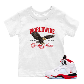 5s Fire Red Sneaker match tees – Sneaker Tees To Match Jordan 5 Retro Fire Red Sneakers – Worldwide Official Nation Kids Graphic T-Shirt White 1