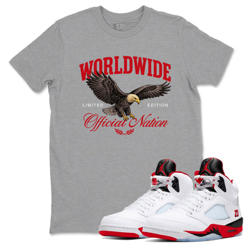5s Fire Red Sneaker match tees – Sneaker Tees To Match Jordan 5 Retro Fire Red Sneakers – Worldwide Official Nation Graphic Tee Heather Grey 1