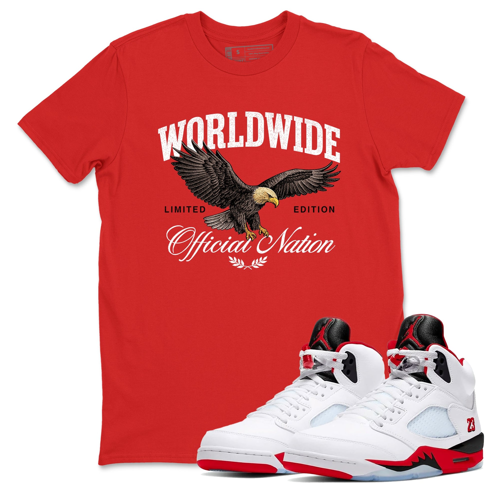 5s Fire Red Sneaker match tees – Sneaker Tees To Match Jordan 5 Retro Fire Red Sneakers – Worldwide Official Nation Graphic Tee Red 1