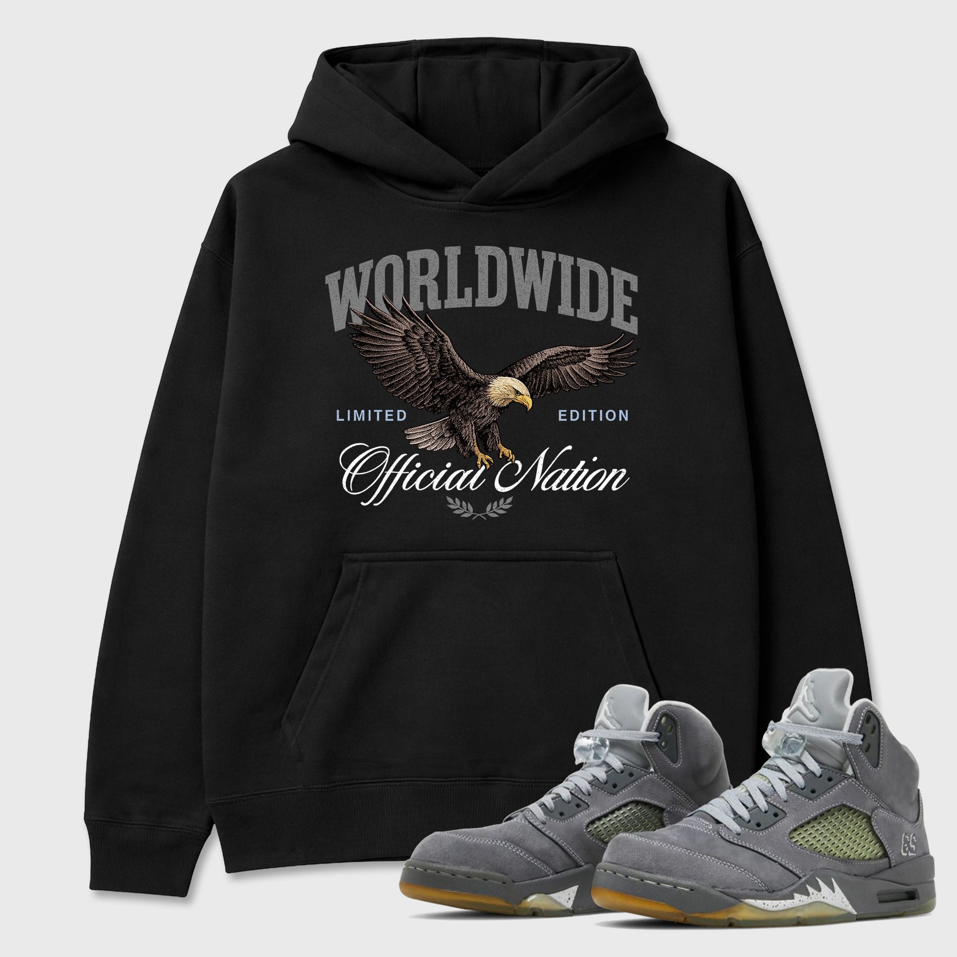 Sneaker outfits graphic tee – Sneaker Tees To Match Air Jordan 5 Wolf Grey Sneakers – Worldwide Official Nation Tee Black 1