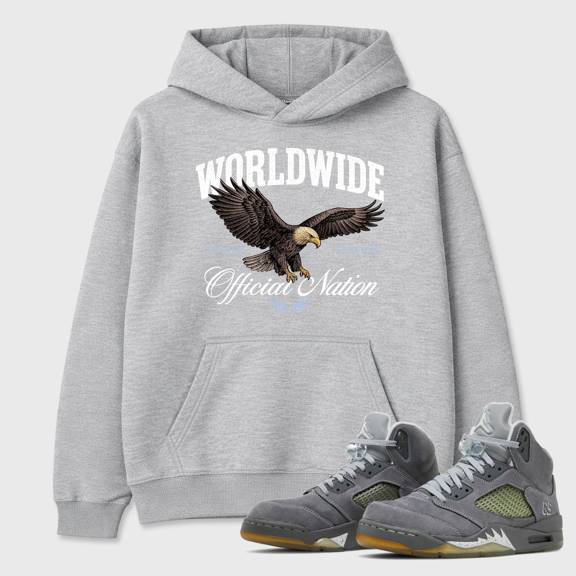 Sneaker outfits graphic tee – Sneaker Tees To Match Air Jordan 5 Wolf Grey Sneakers – Worldwide Official Nation Tee Heather Grey 1