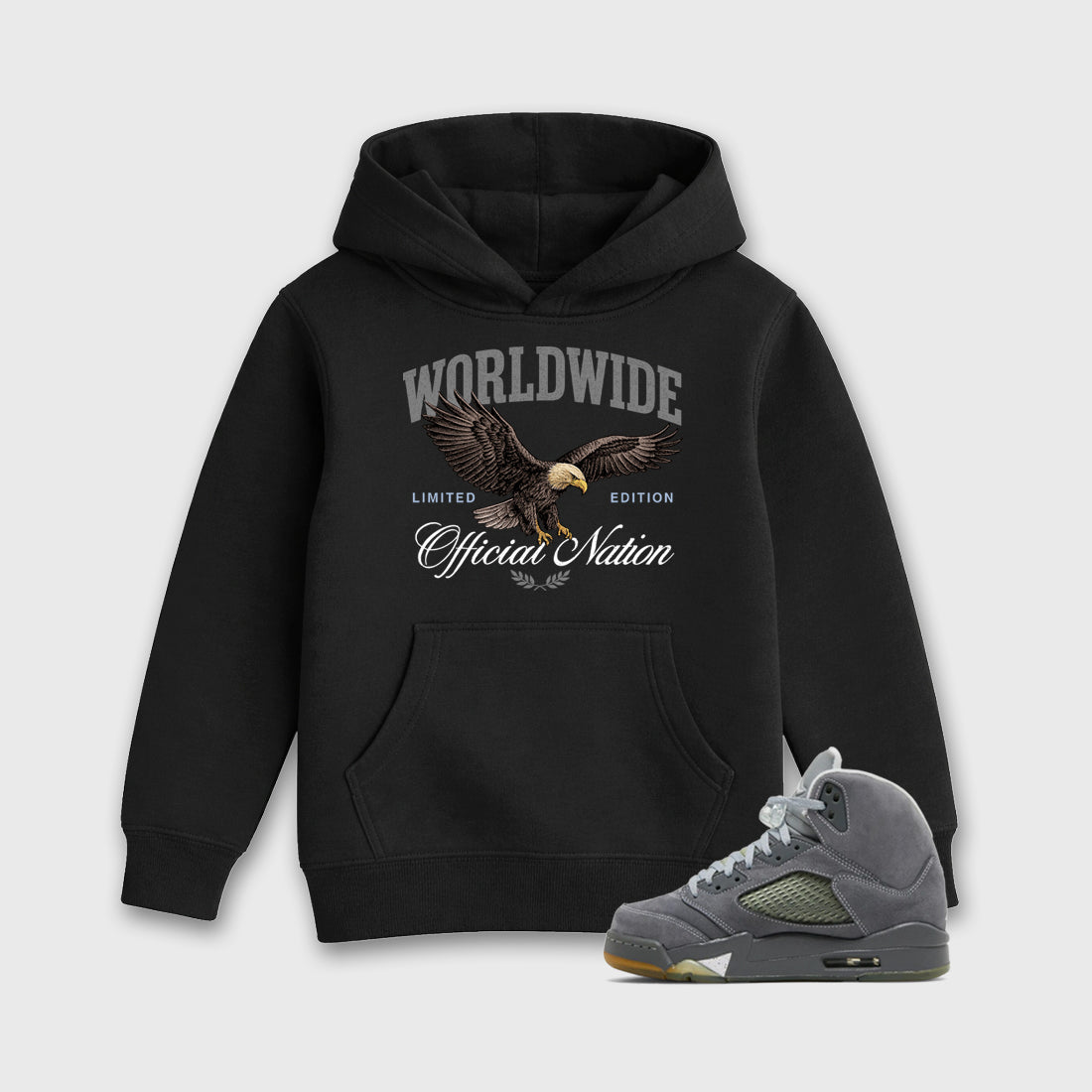 Sneaker outfits graphic tee – Sneaker Tees To Match Air Jordan 5 Wolf Grey Sneakers – Worldwide Official Nation Kids T-Shirt Black 1