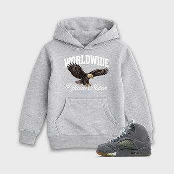 Sneaker outfits graphic tee – Sneaker Tees To Match Air Jordan 5 Wolf Grey Sneakers – Worldwide Official Nation Kids T-Shirt Heather Grey 1