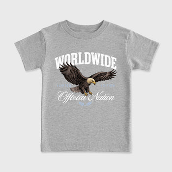 Sneaker outfits graphic tee – Sneaker Tees To Match Air Jordan 5 Wolf Grey Sneakers – Worldwide Official Nation Kids T-Shirt Heather Grey 2