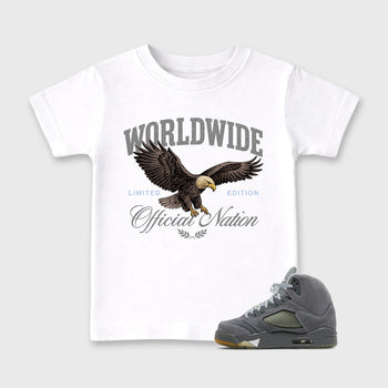Sneaker outfits graphic tee – Sneaker Tees To Match Air Jordan 5 Wolf Grey Sneakers – Worldwide Official Nation Kids T-Shirt White 1