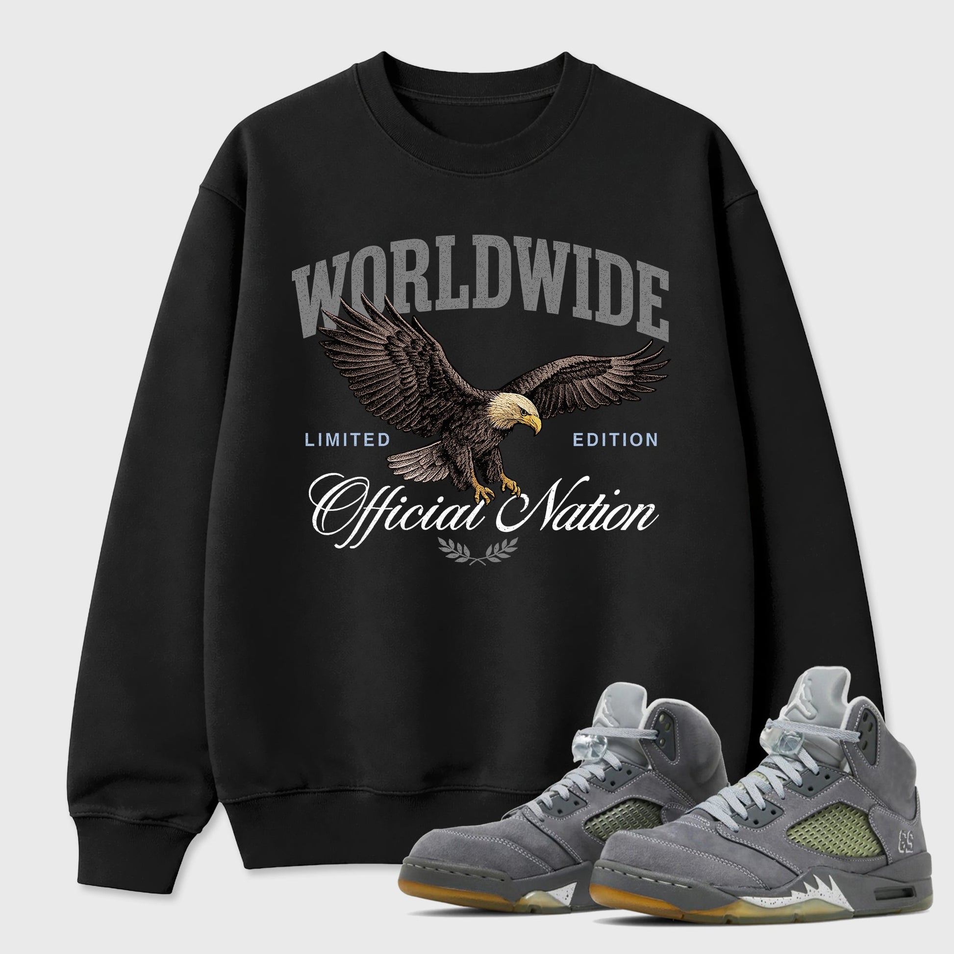Sneaker outfits graphic tee – Sneaker Tees To Match Air Jordan 5 Wolf Grey Sneakers – Worldwide Official Nation Tee Black 1