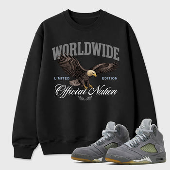 Sneaker outfits graphic tee – Sneaker Tees To Match Air Jordan 5 Wolf Grey Sneakers – Worldwide Official Nation Tee Black 1