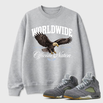 Sneaker outfits graphic tee – Sneaker Tees To Match Air Jordan 5 Wolf Grey Sneakers – Worldwide Official Nation Tee Heather Grey 1