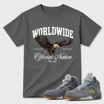 Sneaker outfits graphic tee – Sneaker Tees To Match Air Jordan 5 Wolf Grey Sneakers – Worldwide Official Nation Tee Cool Grey 1