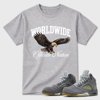Sneaker outfits graphic tee – Sneaker Tees To Match Air Jordan 5 Wolf Grey Sneakers – Worldwide Official Nation Tee Heather Grey 1