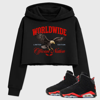 Sneaker outfits graphic tee – Sneaker Tees To Match Air Jordan 6 Infrared Sneakers – Worldwide Official Nation Crop T-Shirt Black 1
