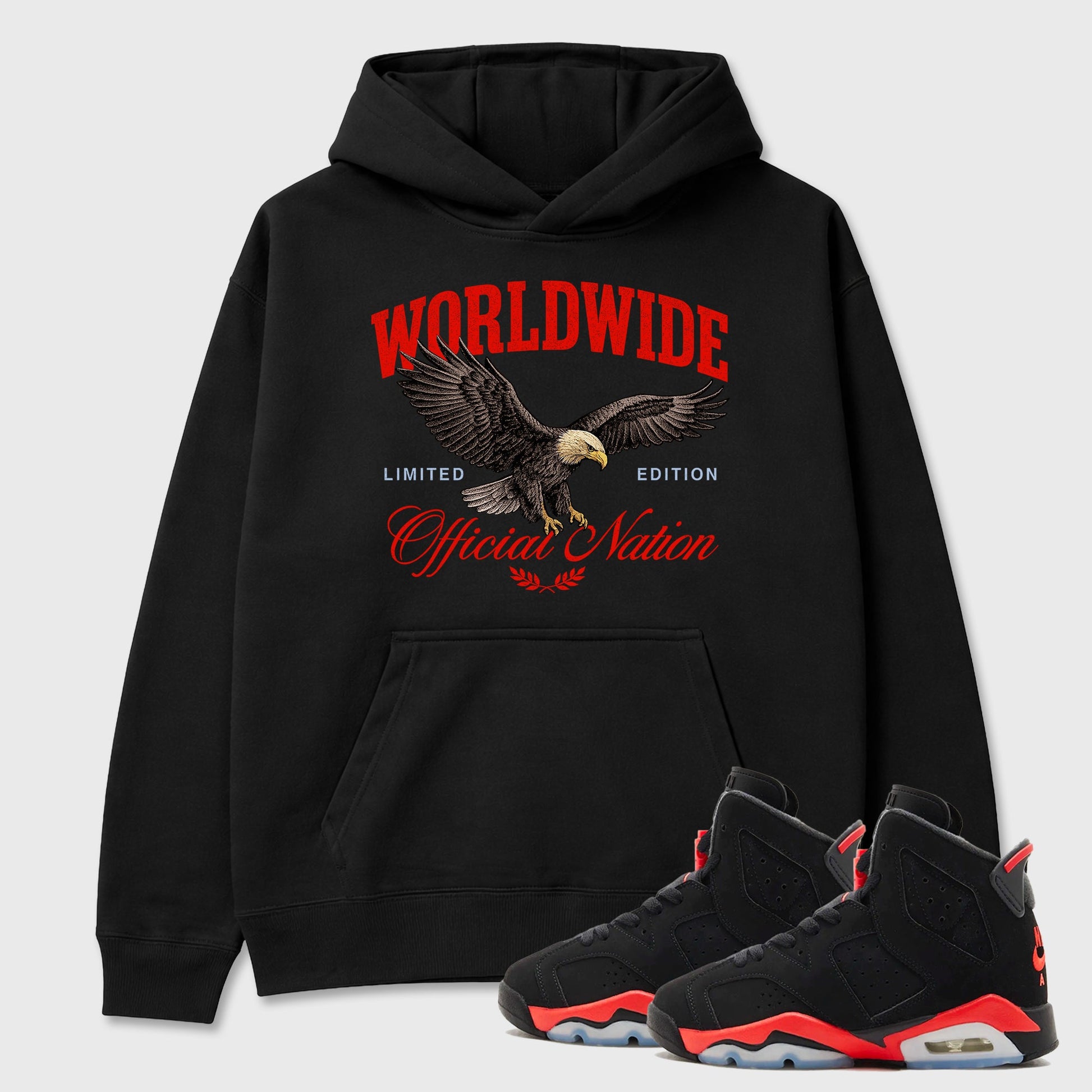 Sneaker outfits graphic tee – Sneaker Tees To Match Air Jordan 6 Infrared Sneakers – Worldwide Official Nation Tee Black 1