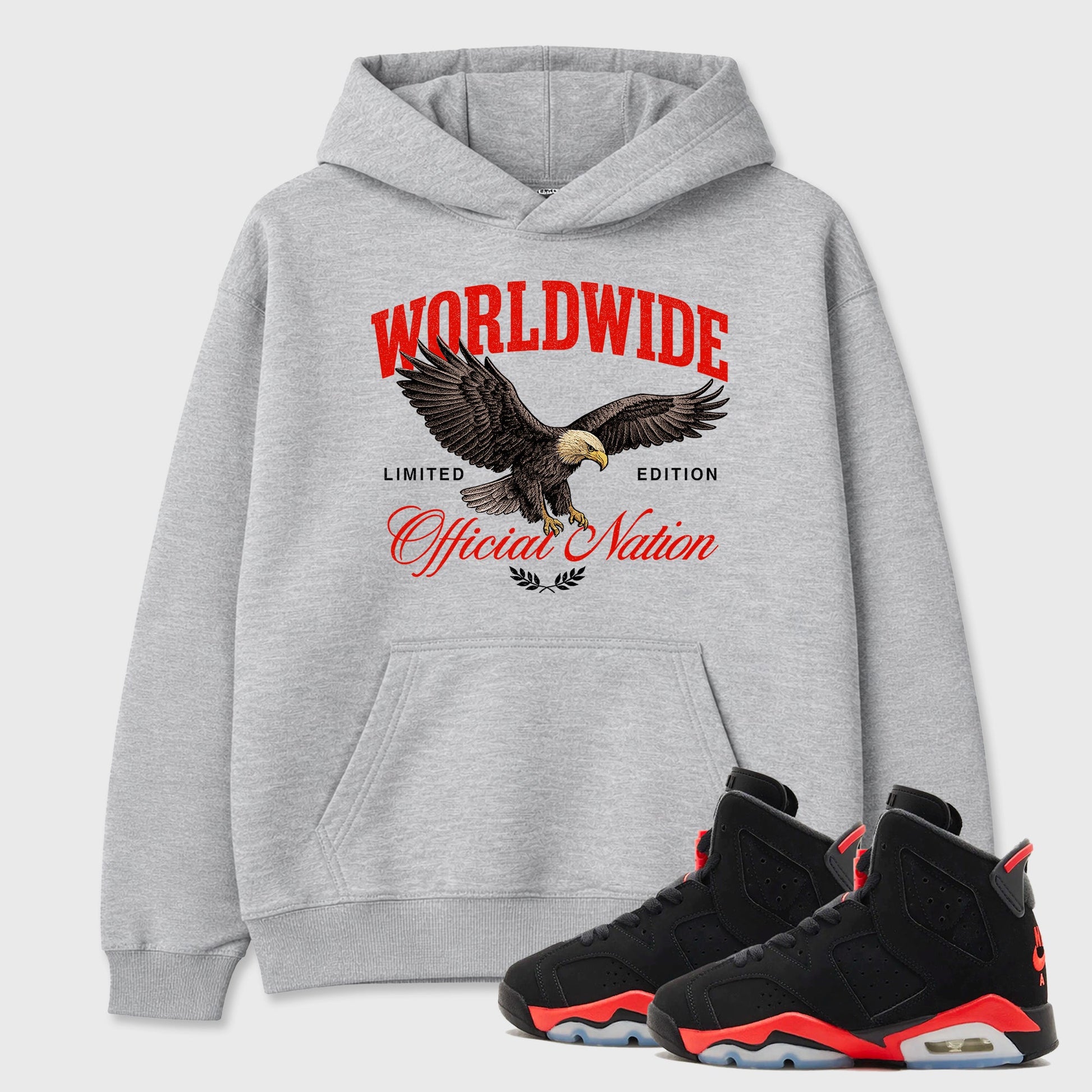 Sneaker outfits graphic tee – Sneaker Tees To Match Air Jordan 6 Infrared Sneakers – Worldwide Official Nation Tee Heather Grey 1