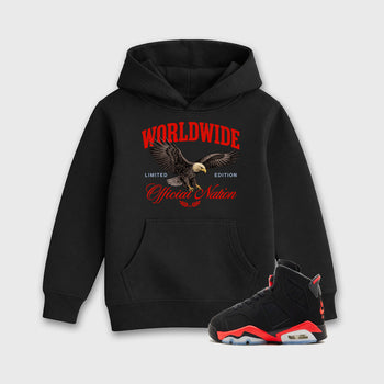 Sneaker outfits graphic tee – Sneaker Tees To Match Air Jordan 6 Infrared Sneakers – Worldwide Official Nation Kids T-Shirt Black 1