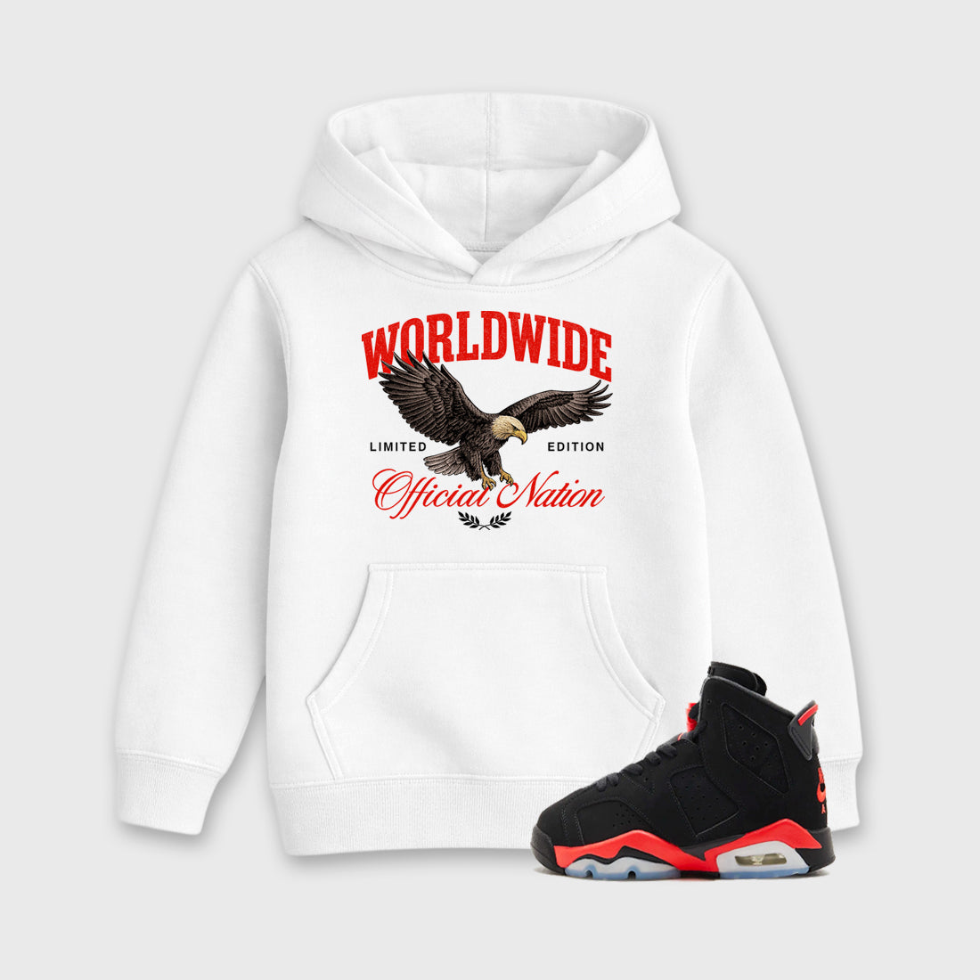 Sneaker outfits graphic tee – Sneaker Tees To Match Air Jordan 6 Infrared Sneakers – Worldwide Official Nation Kids T-Shirt White 1