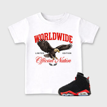 Sneaker outfits graphic tee – Sneaker Tees To Match Air Jordan 6 Infrared Sneakers – Worldwide Official Nation Kids T-Shirt White 1