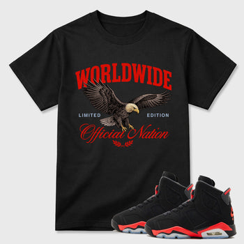 Sneaker outfits graphic tee – Sneaker Tees To Match Air Jordan 6 Infrared Sneakers – Worldwide Official Nation Tee Black 1