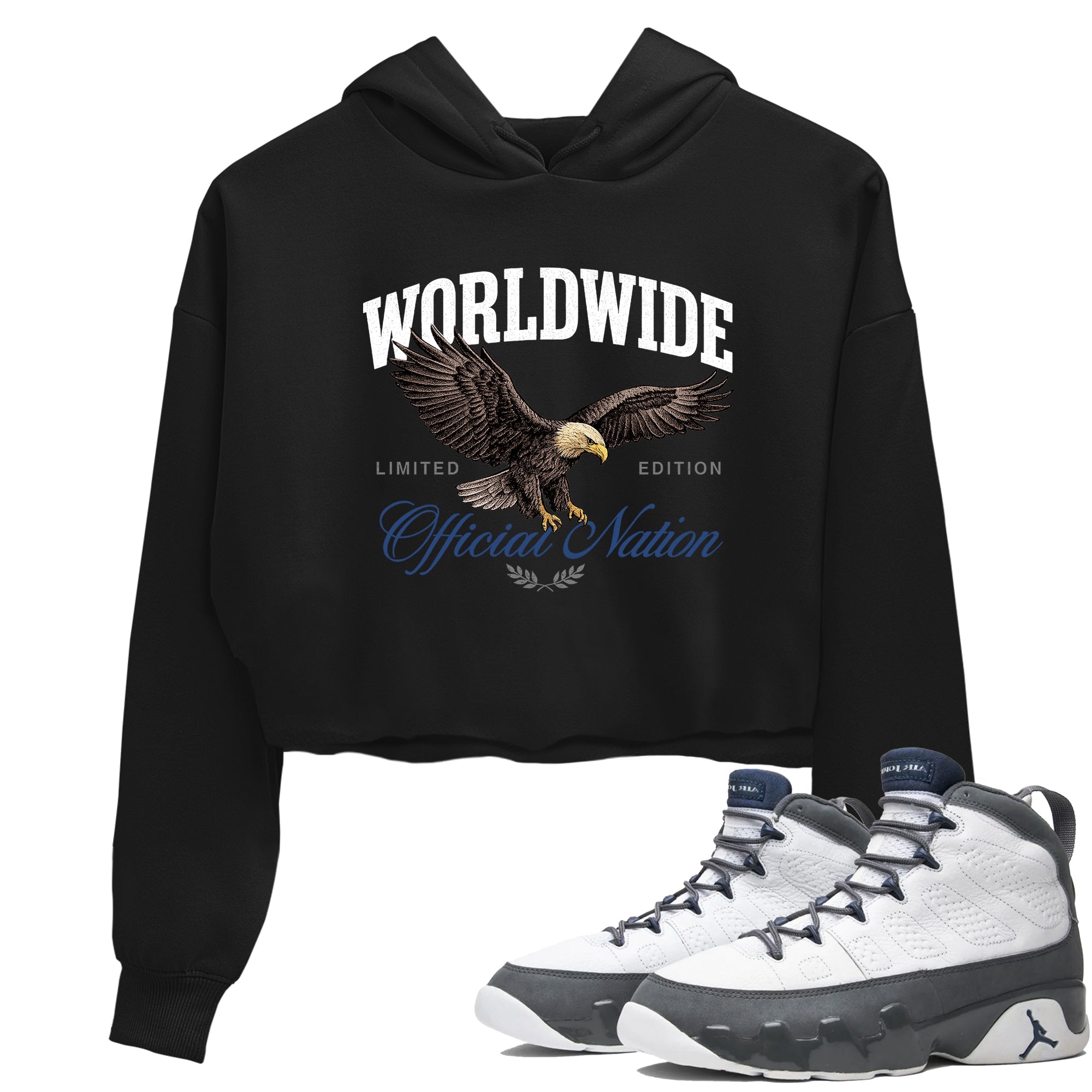 Sneaker match tees – Sneaker Tees To Match Air Jordan 9 Flint Grey Shoes – Worldwide Official Nation Crop T-Shirt Black 1