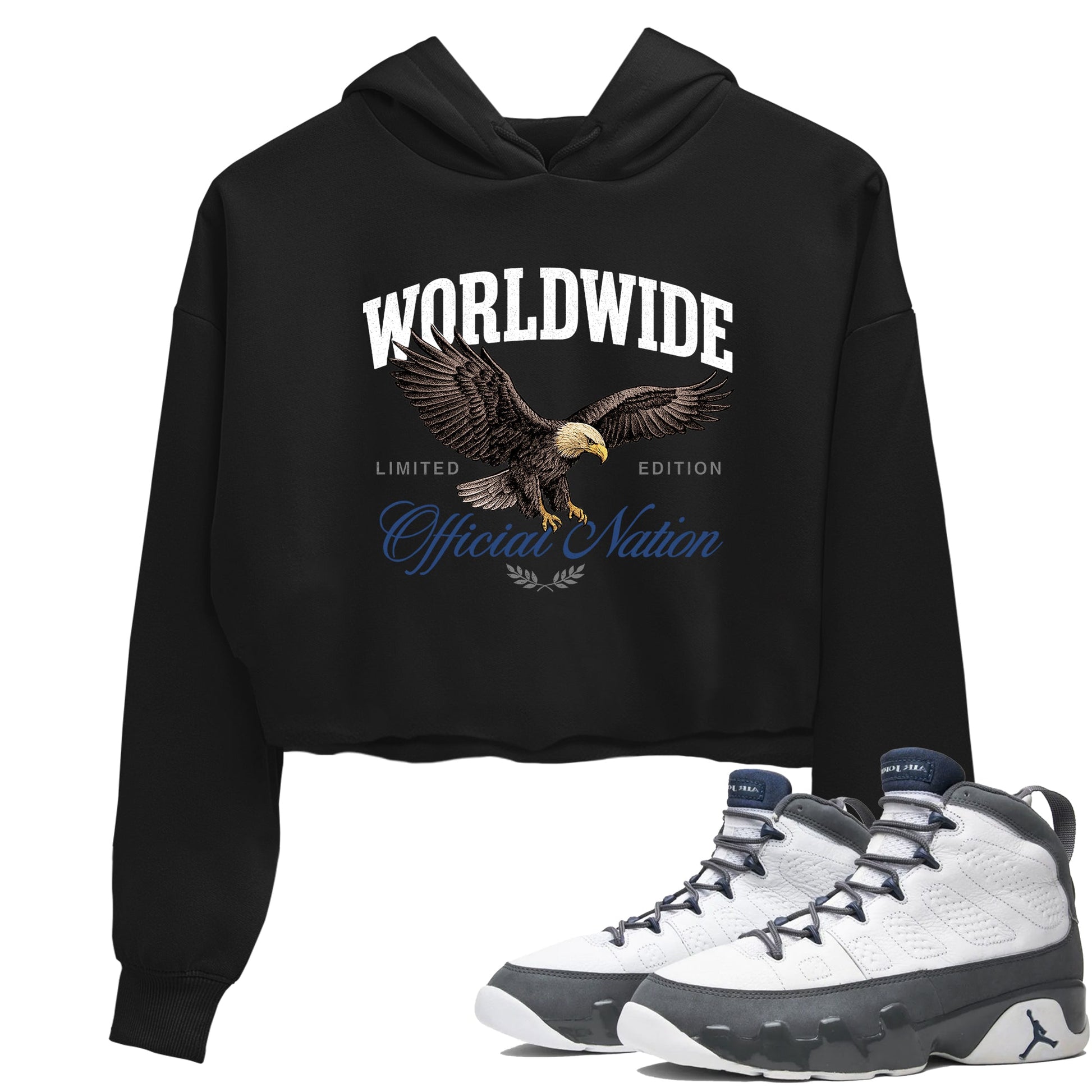 Sneaker match tees – Sneaker Tees To Match Air Jordan 9 Flint Grey Shoes – Worldwide Official Nation Crop T-Shirt Black 1