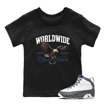 Sneaker match tees – Sneaker Tees To Match Air Jordan 9 Flint Grey Shoes – Worldwide Official Nation Kids T-Shirt Black 1