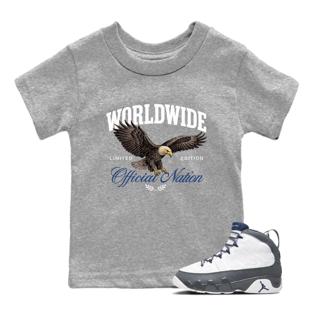 Sneaker match tees – Sneaker Tees To Match Air Jordan 9 Flint Grey Shoes – Worldwide Official Nation Kids T-Shirt Heather Grey 1