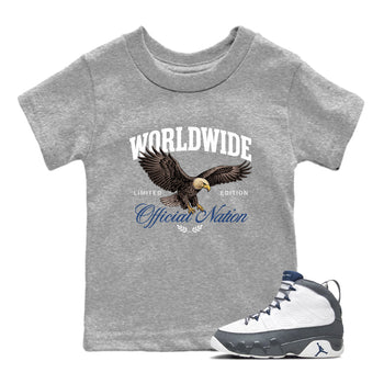 Sneaker match tees – Sneaker Tees To Match Air Jordan 9 Flint Grey Shoes – Worldwide Official Nation Kids T-Shirt Heather Grey 1
