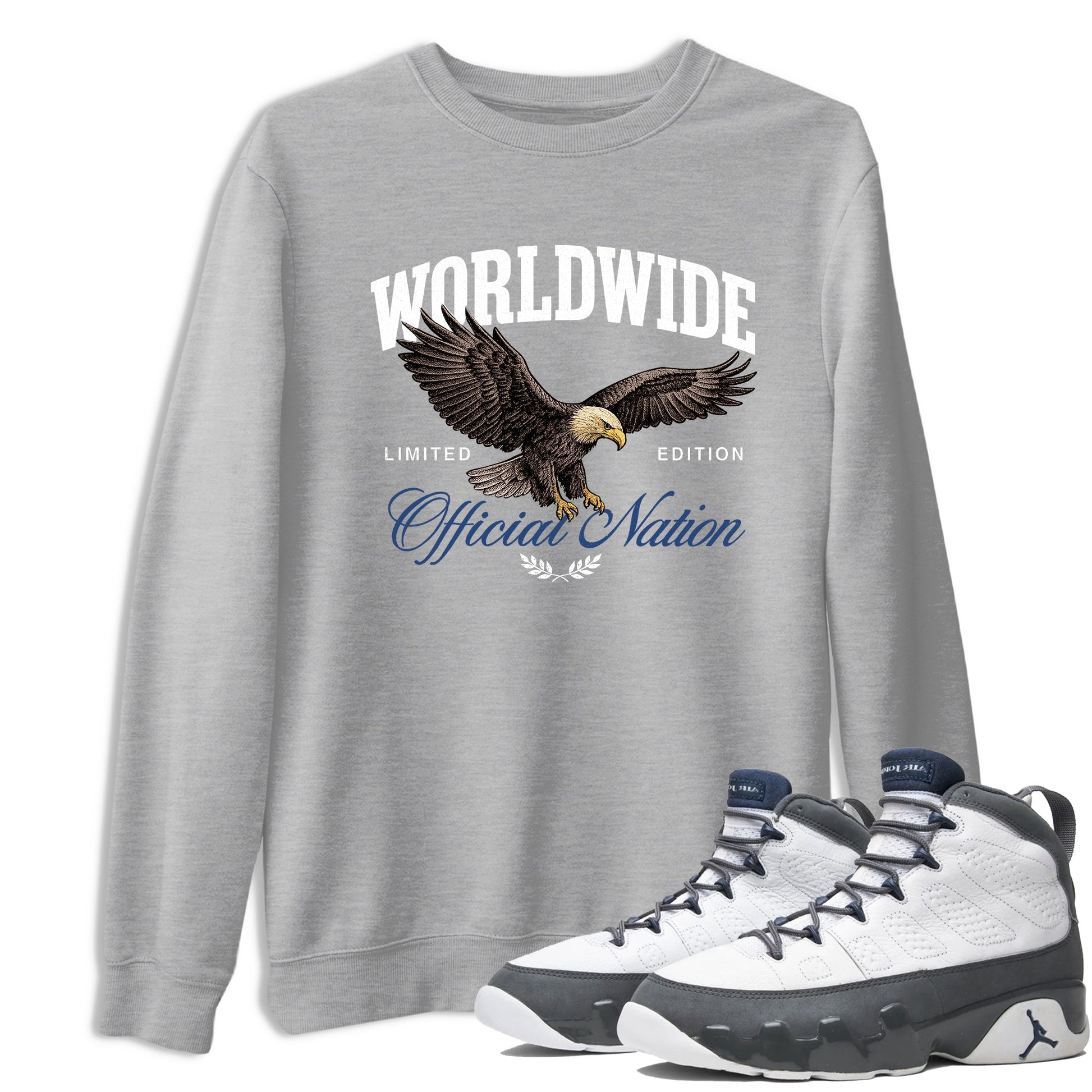 Sneaker match tees – Sneaker Tees To Match Air Jordan 9 Flint Grey Shoes – Worldwide Official Nation Tee Heather Grey 1