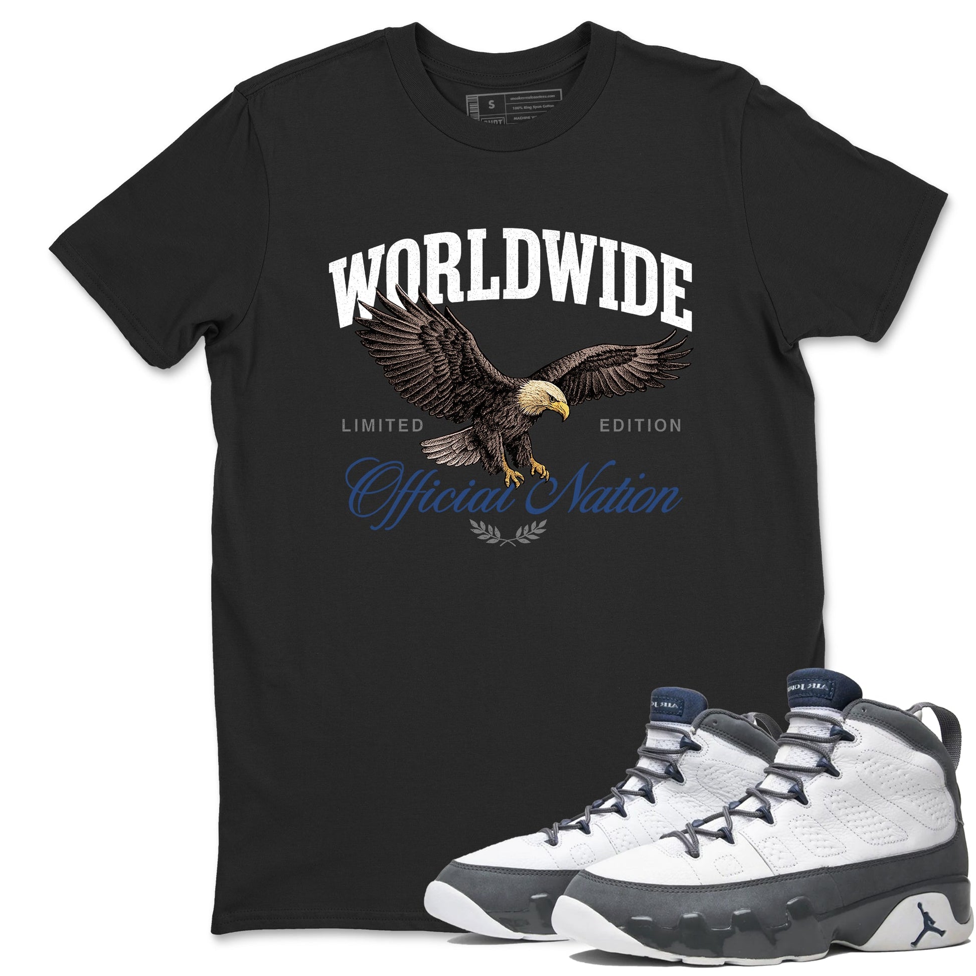 Sneaker match tees – Sneaker Tees To Match Air Jordan 9 Flint Grey Shoes – Worldwide Official Nation Tee Black 1