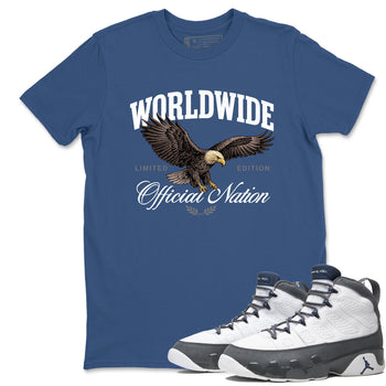 Sneaker match tees – Sneaker Tees To Match Air Jordan 9 Flint Grey Shoes – Worldwide Official Nation Tee Denim Blue 1