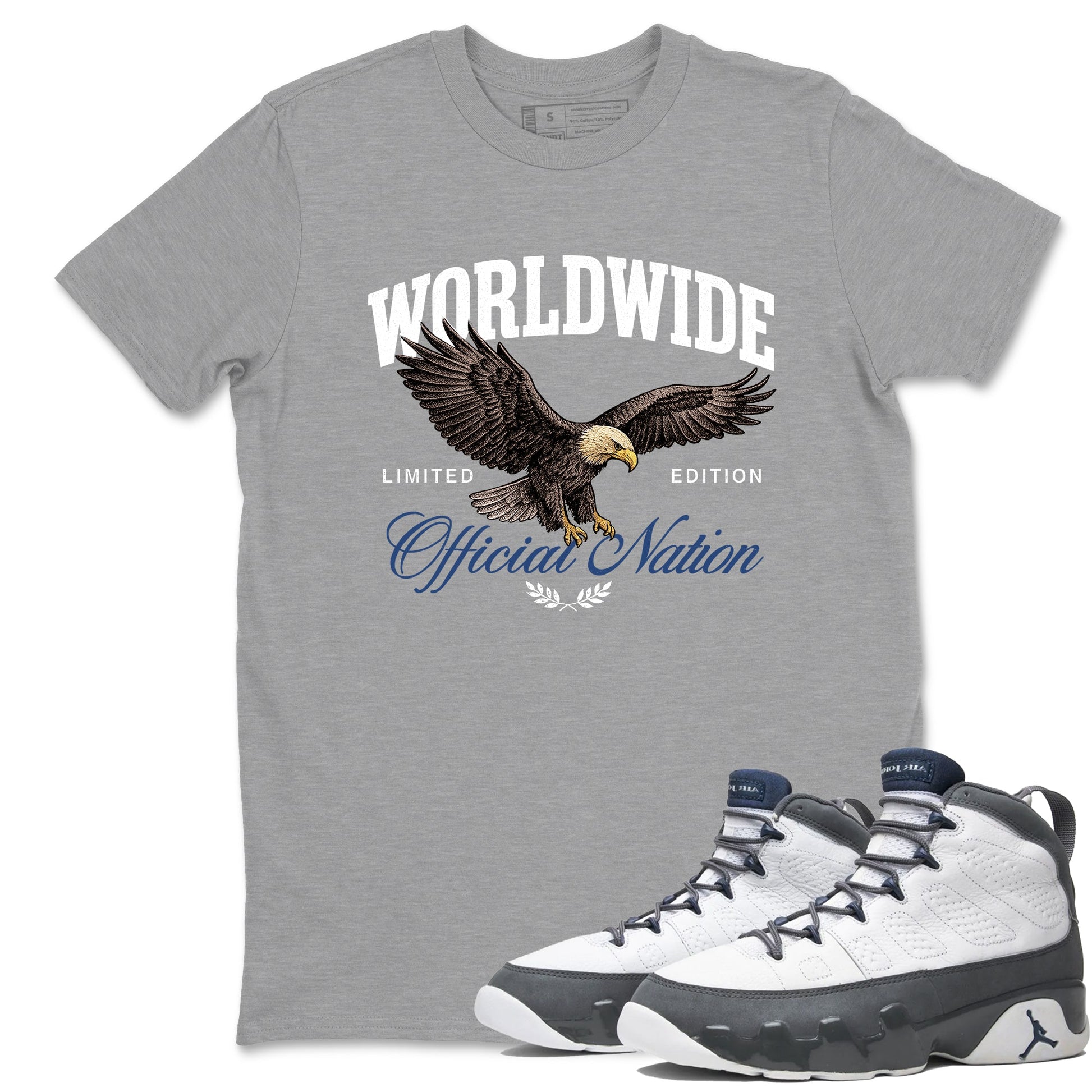 Sneaker match tees – Sneaker Tees To Match Air Jordan 9 Flint Grey Shoes – Worldwide Official Nation Tee Heather Grey 1