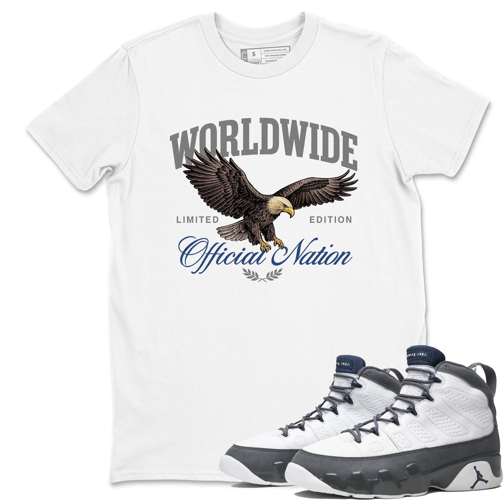 Sneaker match tees – Sneaker Tees To Match Air Jordan 9 Flint Grey Shoes – Worldwide Official Nation Tee White 1