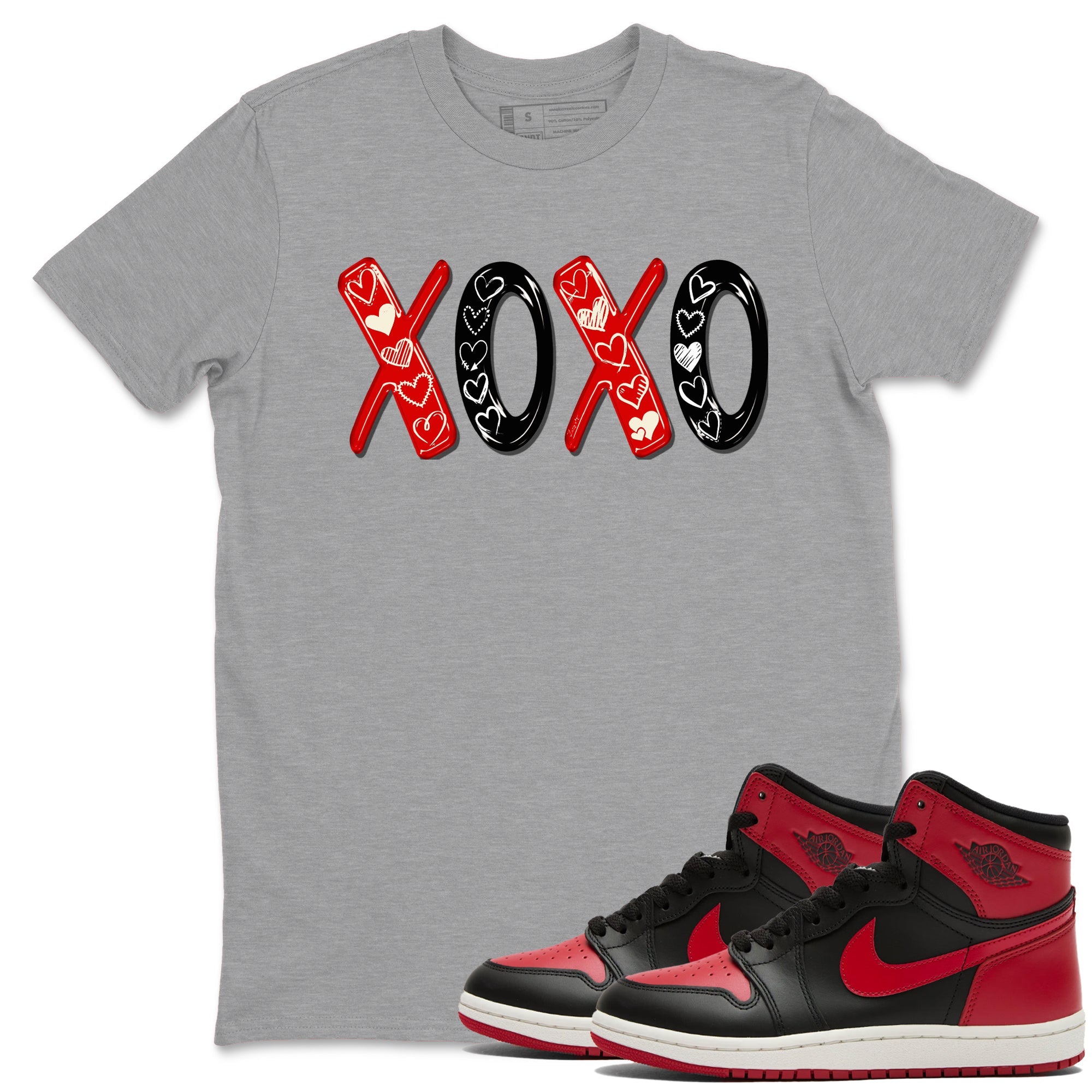 1s Black Toe Reimagined shirts to match jordans XOXO best t shirts to wear with jordans AJ1 High OG Black Toe Reimagined match shoes to clothes SNRT Sneaker Tees unisex cotton Heather Grey 1 shirts