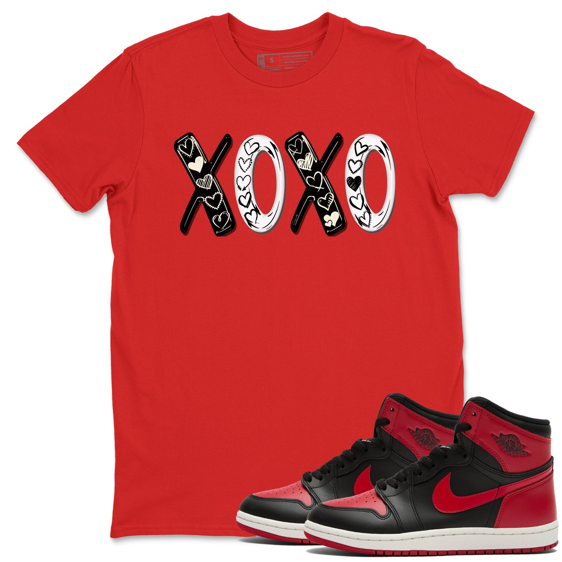 1s Black Toe Reimagined shirts to match jordans XOXO best t shirts to wear with jordans AJ1 High OG Black Toe Reimagined match shoes to clothes SNRT Sneaker Tees unisex cotton Red 1 shirts