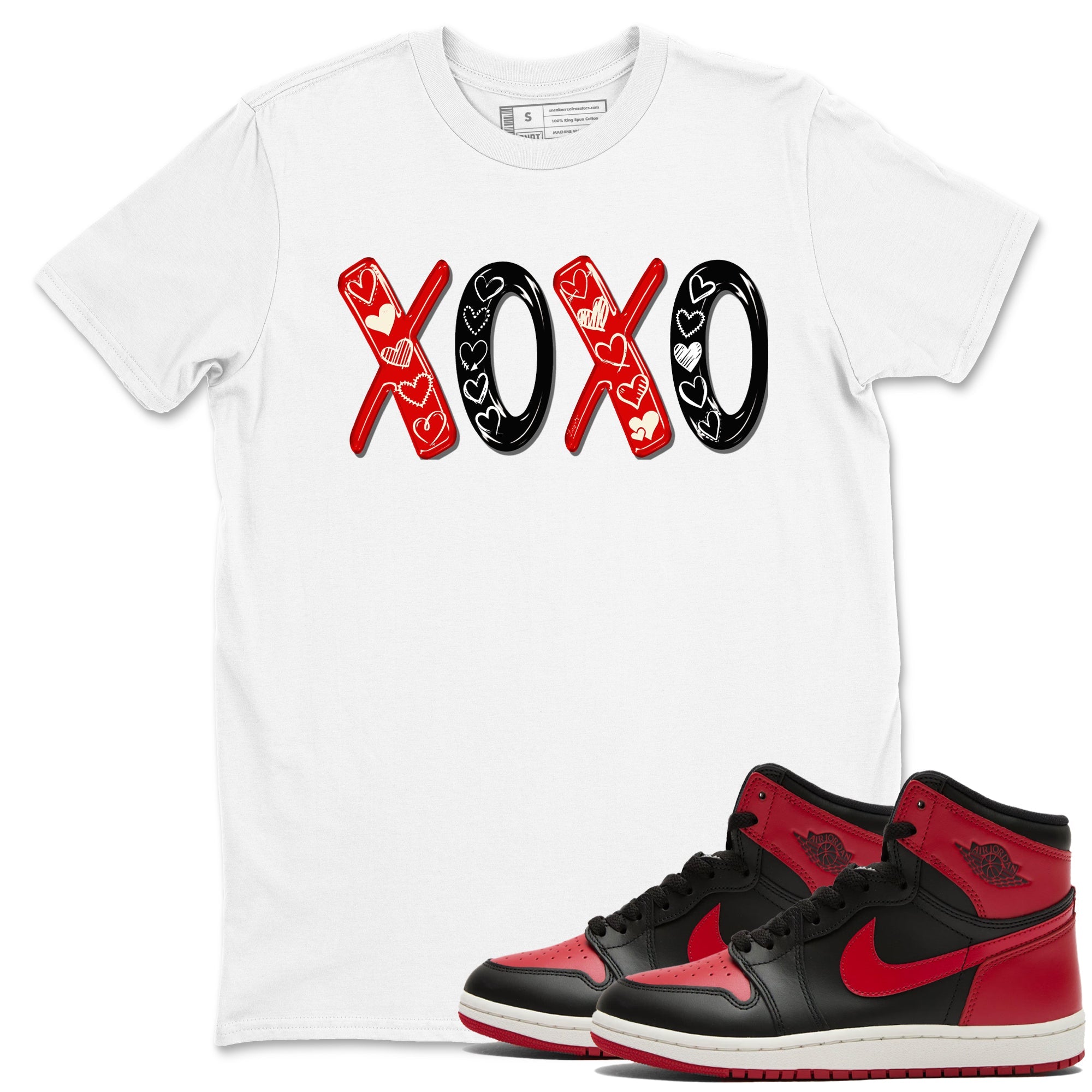 1s Black Toe Reimagined shirts to match jordans XOXO best t shirts to wear with jordans AJ1 High OG Black Toe Reimagined match shoes to clothes SNRT Sneaker Tees unisex cotton White 1 shirts
