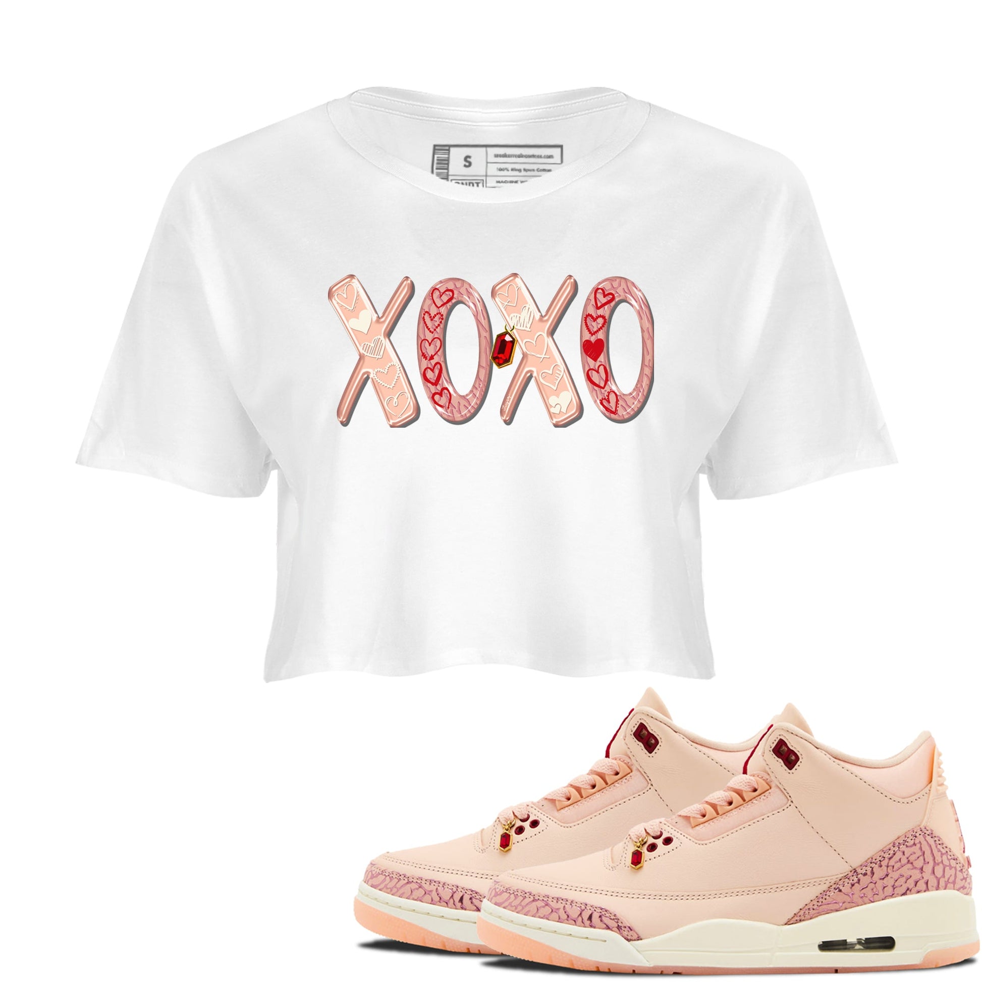 Air Jordan 3 "Treat Yourself" Washed Coral shirts to Special Valentine's Day XOXO sneaker match tees Jordan 3 Valentine's Day best t shirts to wear with jordans SNRT Sneaker Tees Graphic Tee White 1 crop tee