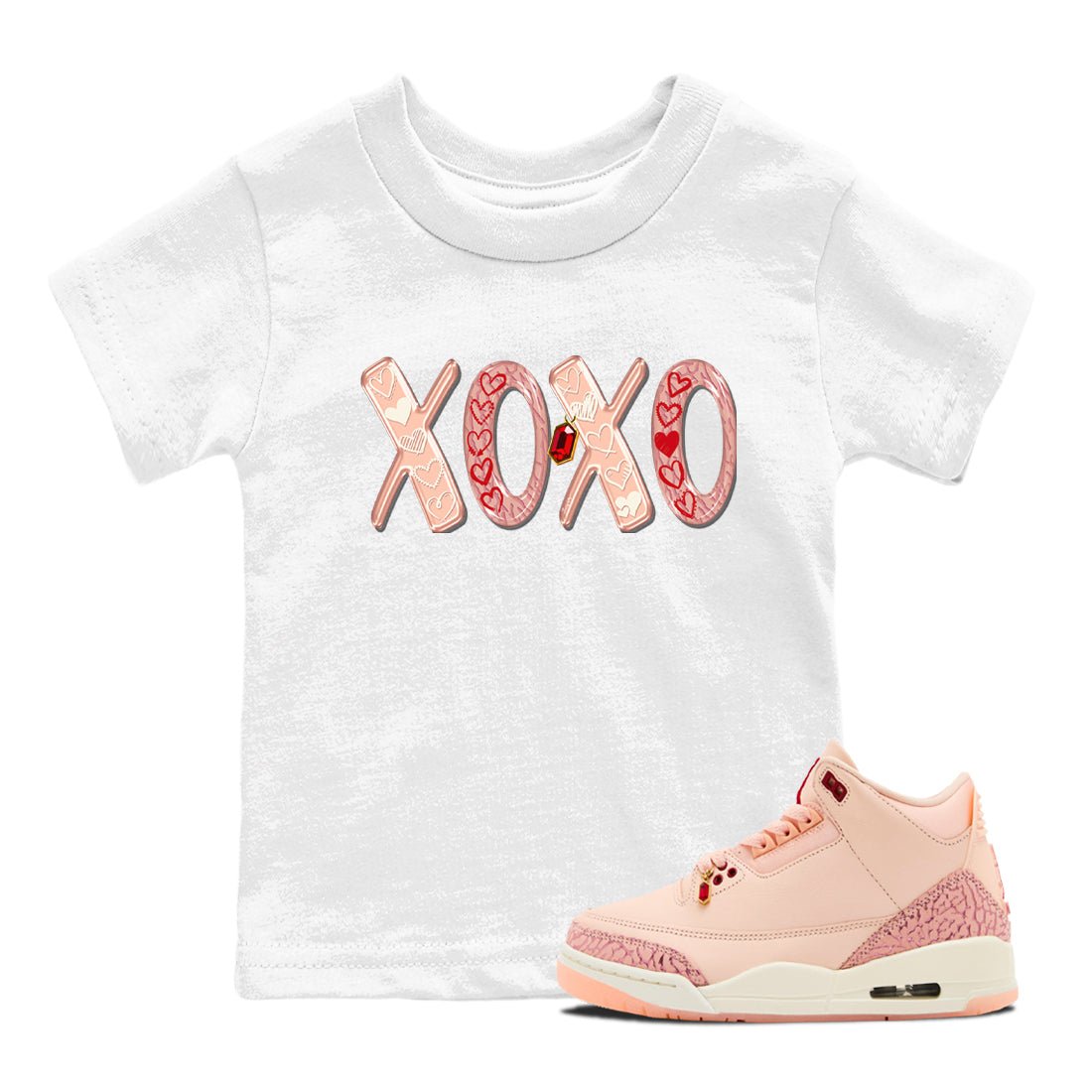 Air Jordan 3 "Treat Yourself" Washed Coral shirts to Special Valentine's Day XOXO sneaker match tees Jordan 3 Valentine's Day best t shirts to wear with jordans SNRT Sneaker Tees Youth Baby White 1 tee