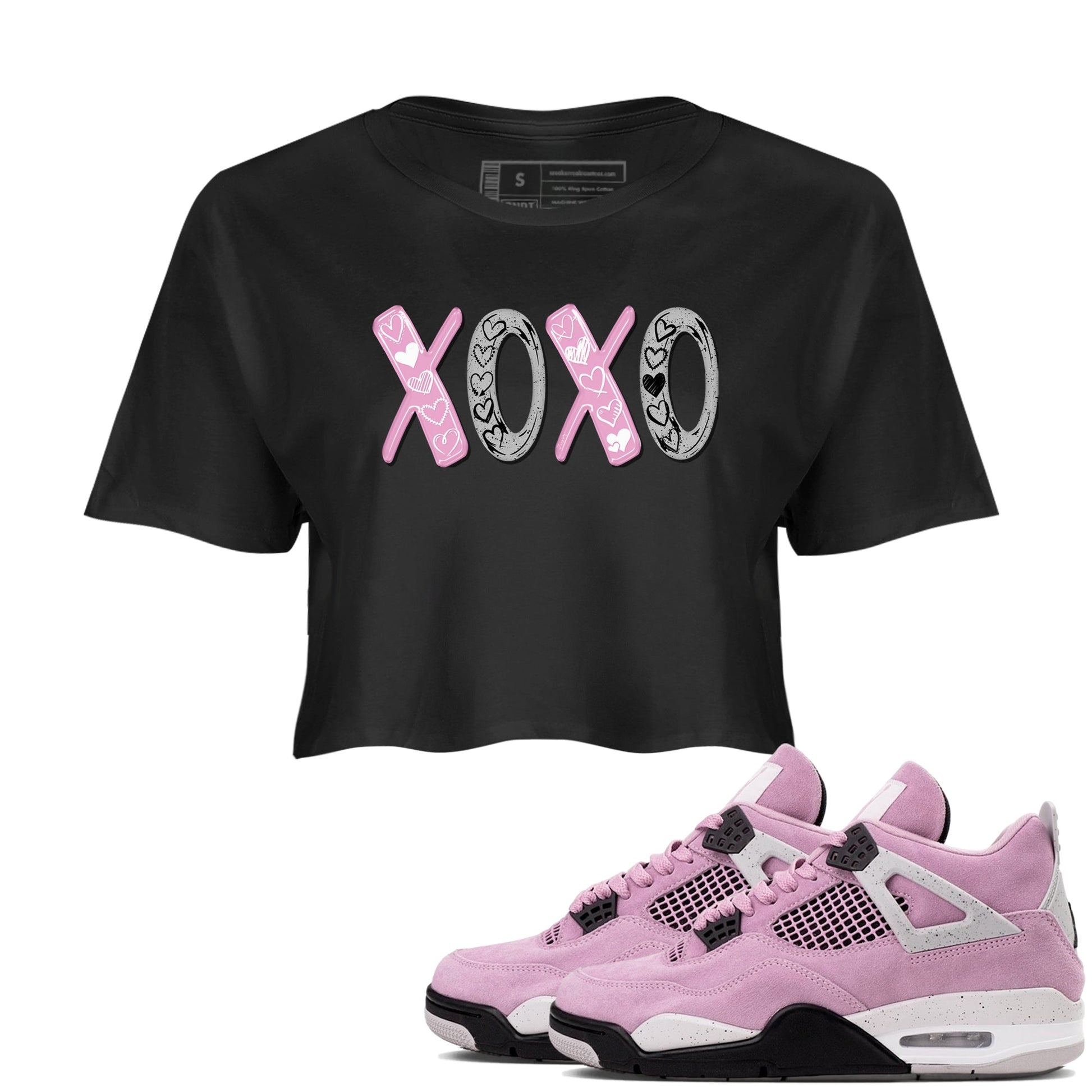 4s Orchid shirts to match jordans XOXO best t shirts to wear with jordans Air Jordan 4 Retro Orchid match shoes to clothes SNRT Sneaker Tees unisex cotton Black 1 crop tee
