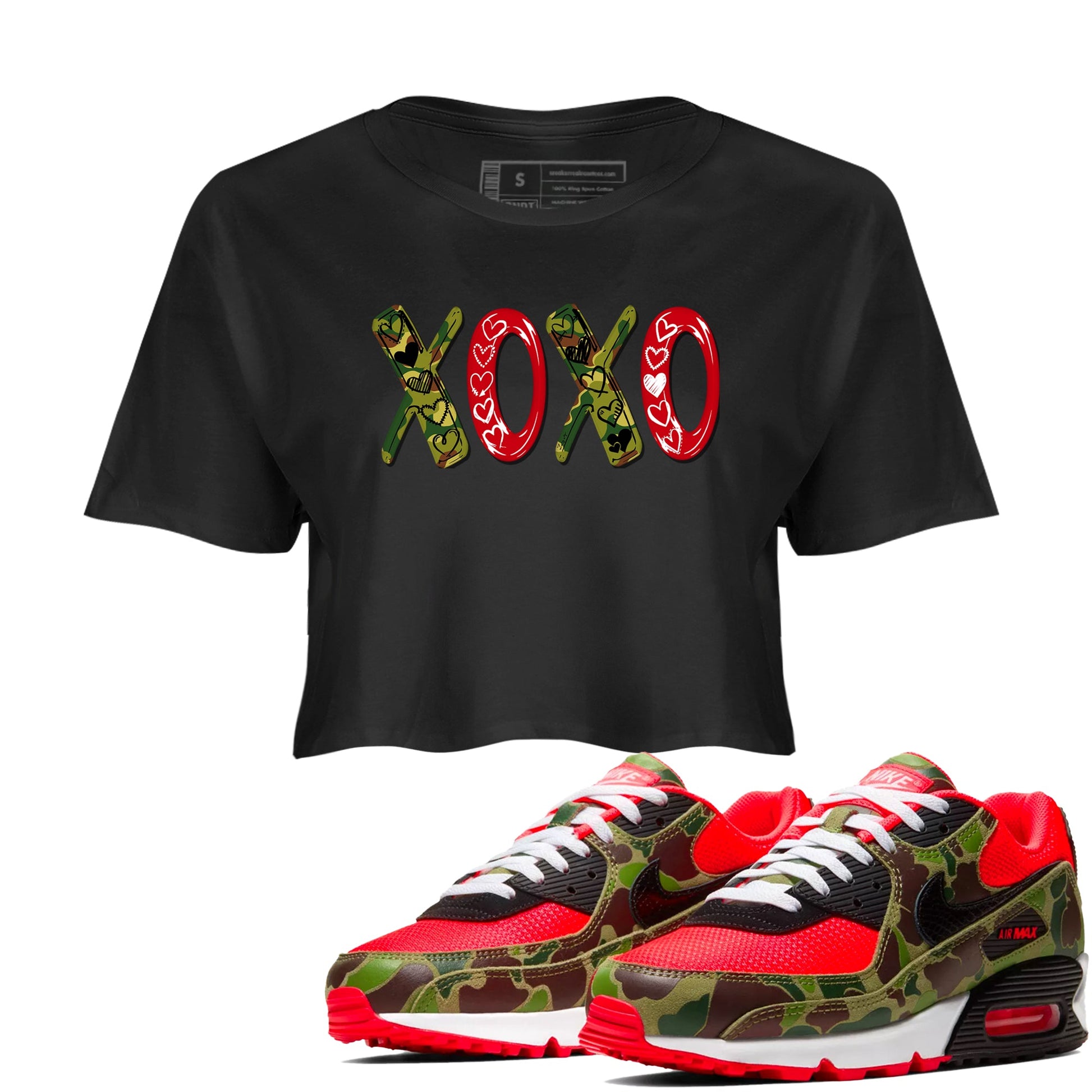 Air Max 90 Reverse Duck Camo shirts to match jordans XOXO best t shirts to wear with jordans Air Max 90 Reverse Duck Camo match shoes to clothes SNRT Sneaker Tees unisex cotton Black 1 crop tee