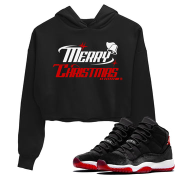 11s Bred Velvet shirts to match jordans Y2K Merry Christmas sneaker match tees Air Jordan 11 WMNS Bred Velvet match shoes to clothes SNRT Sneaker Tees unisex cotton Black 1 crop tee