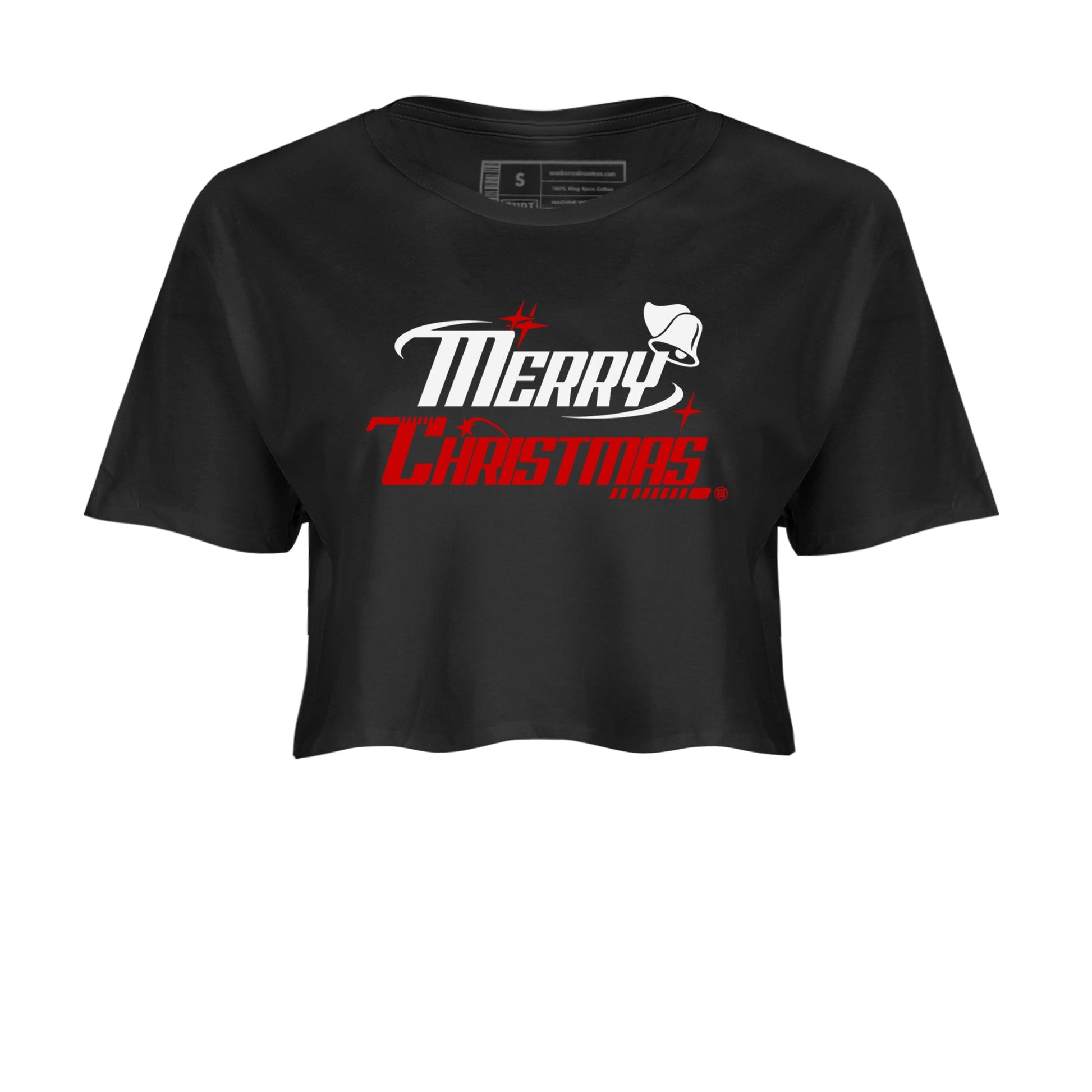 11s Bred Velvet shirts to match jordans Y2K Merry Christmas sneaker match tees Air Jordan 11 WMNS Bred Velvet match shoes to clothes SNRT Sneaker Tees unisex cotton Black 2 crop tee
