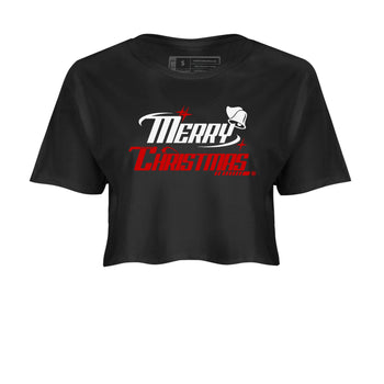 11s Bred Velvet shirts to match jordans Y2K Merry Christmas sneaker match tees Air Jordan 11 WMNS Bred Velvet match shoes to clothes SNRT Sneaker Tees unisex cotton Black 2 crop tee