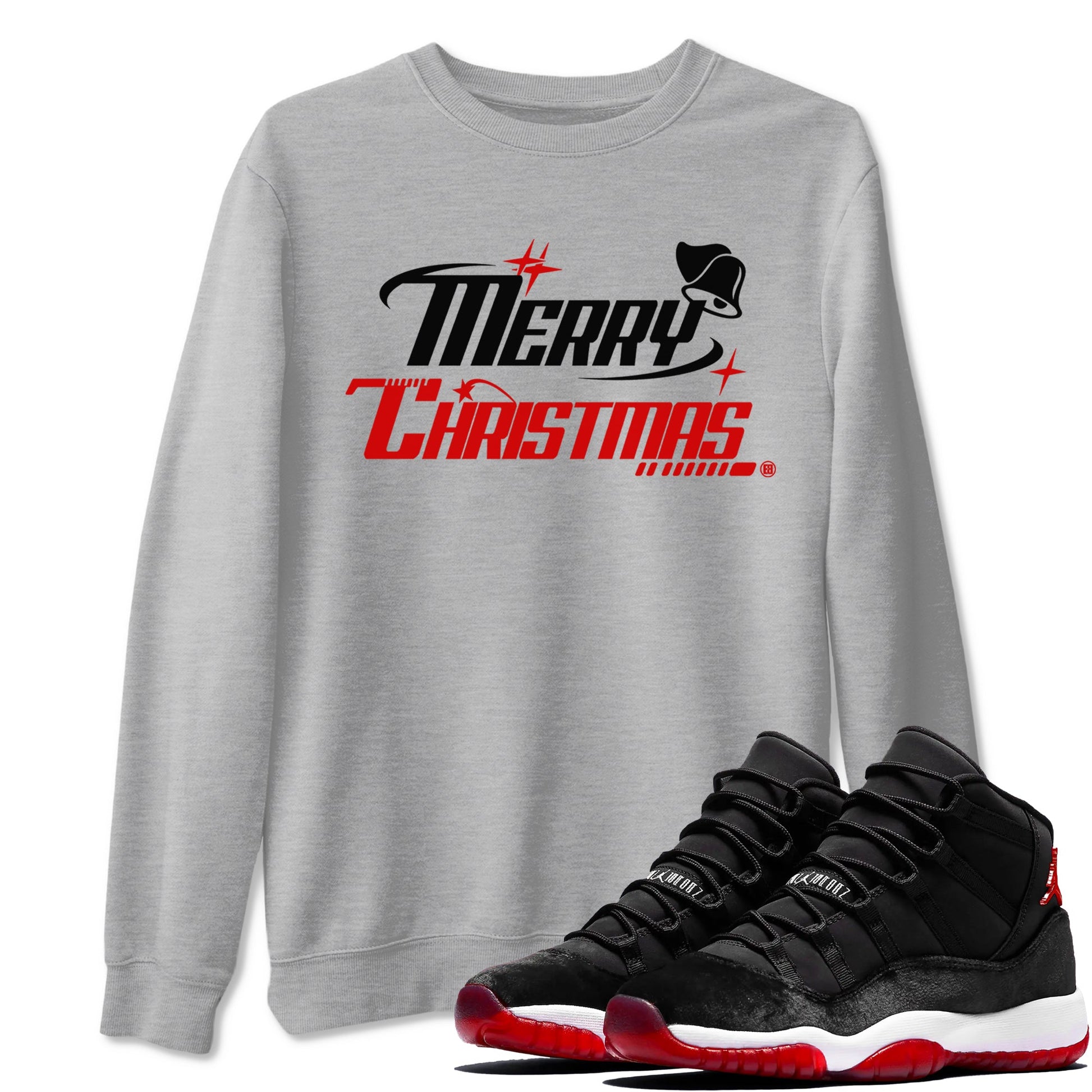 11s Bred Velvet shirts to match jordans Y2K Merry Christmas sneaker match tees Air Jordan 11 WMNS Bred Velvet match shoes to clothes SNRT Sneaker Tees unisex cotton Heather Grey 1 shirts