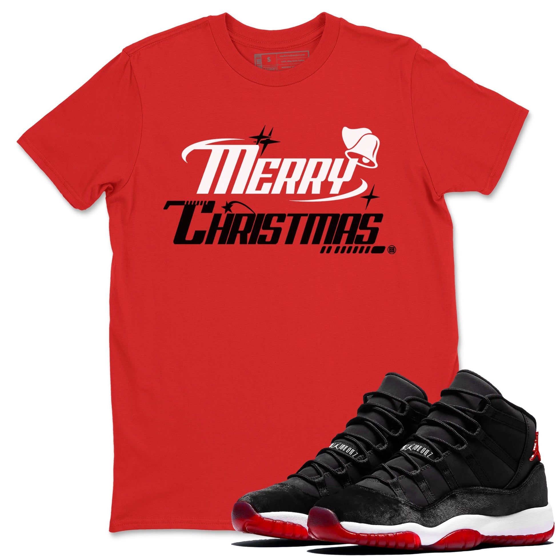 11s Bred Velvet shirts to match jordans Y2K Merry Christmas sneaker match tees Air Jordan 11 WMNS Bred Velvet match shoes to clothes SNRT Sneaker Tees unisex cotton Red 1 shirts