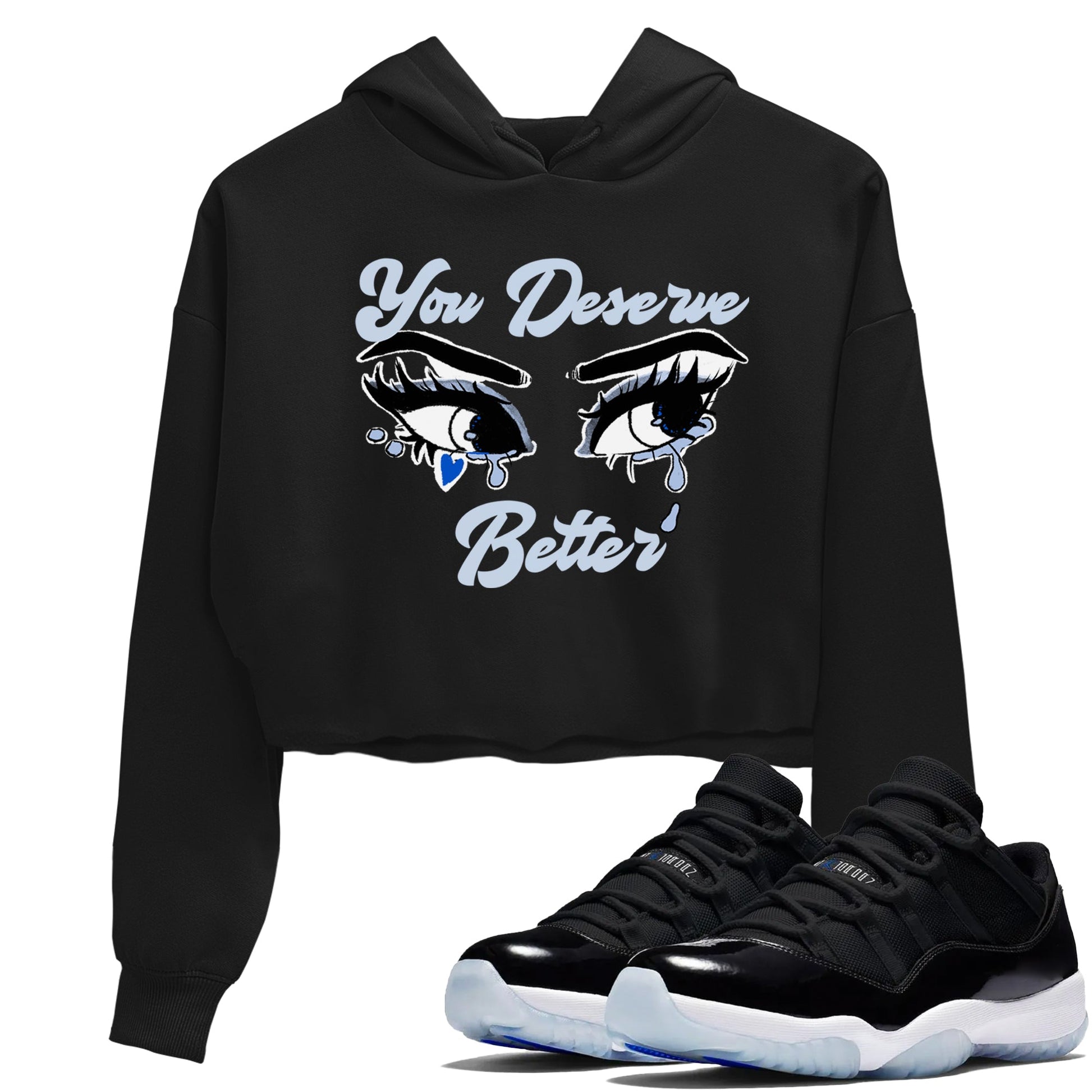 11s Low Space shirt to match jordans You Deserve Better sneaker tees Air Jordan 11 Black/Varsity Royal SNRT Sneaker Release Tees Black 1 crop length shirt